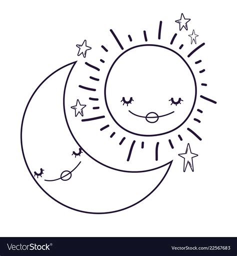 sun and moon clipart black and white